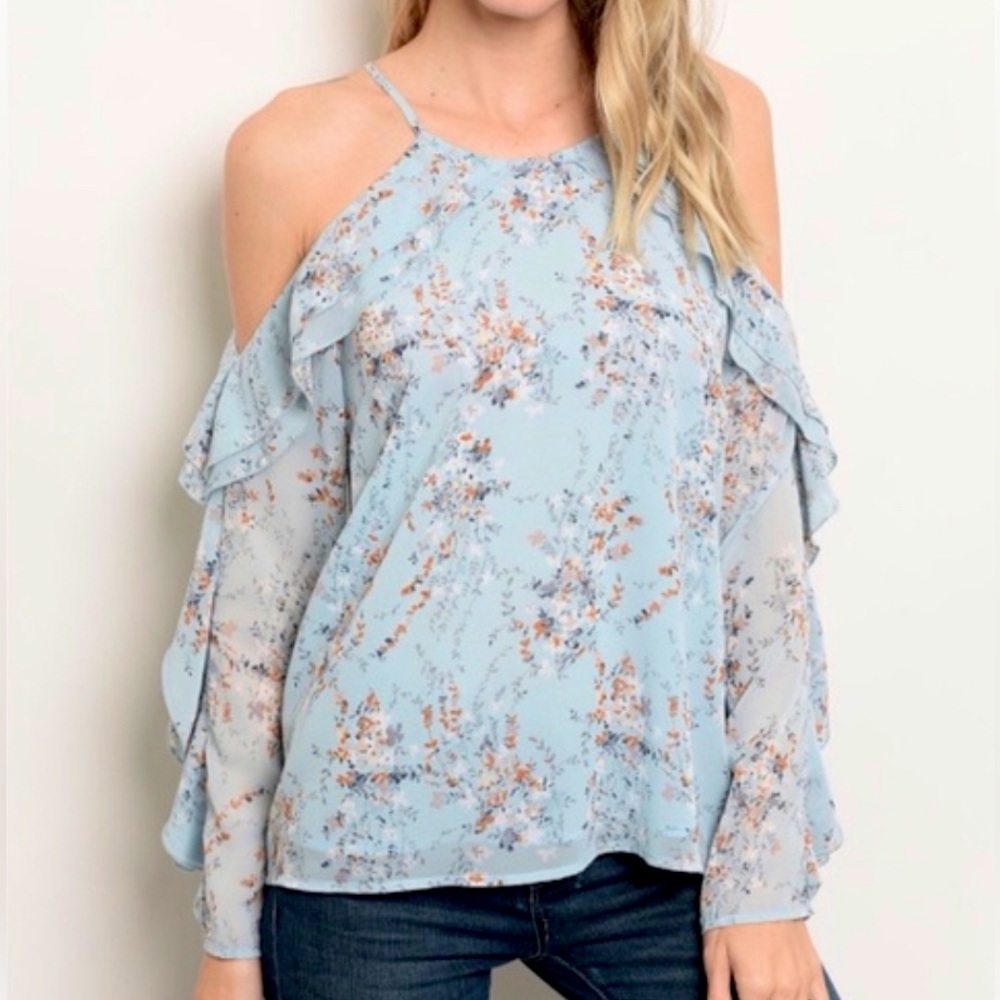NWT Essue Cold Shouler Ruffled Floral Blouse sz Small